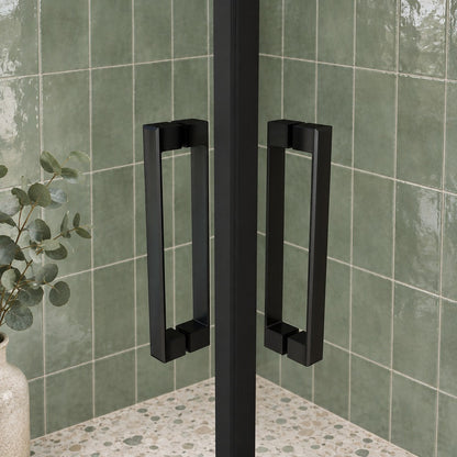 Cabine de douche pivotante accès d'angle – en situation dans une salle de bain