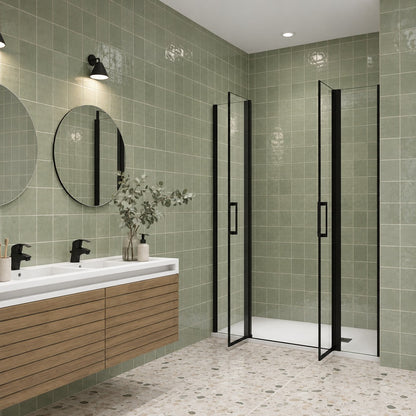 Porte de douche battante avec 2 éléments fixes pour niche – en situation dans une salle de bain