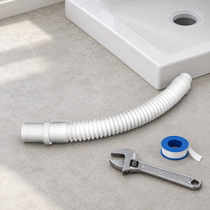Tuyau flexible 90 cm pour bonde de receveur de douche – en situation sur chantier