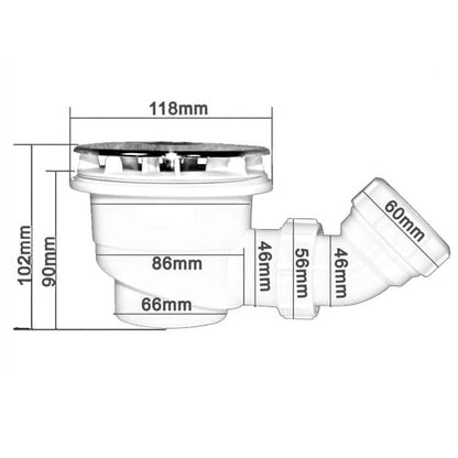 Bonde de receveur Ø 90 mm extra-plate chromée avec siphon flexible 90 – schéma et dimensions