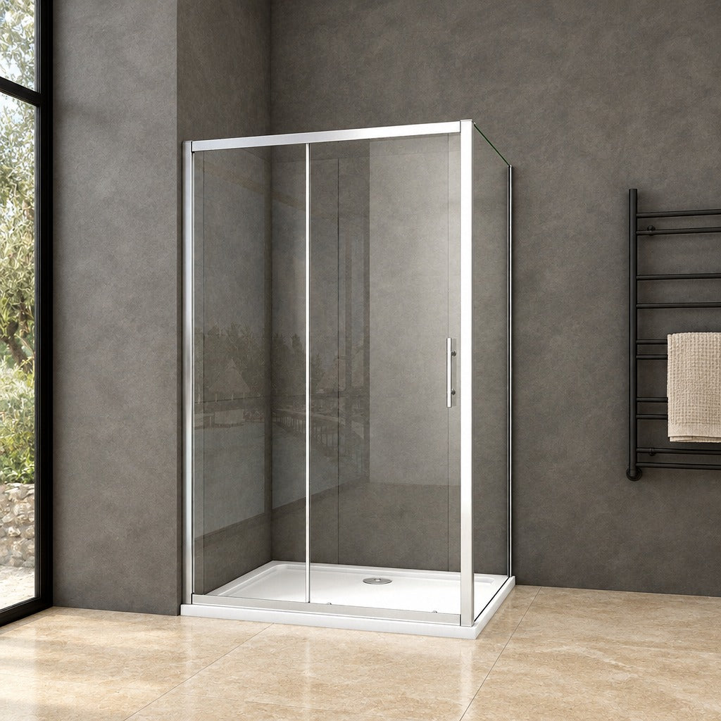 Cabine de douche coulissante accès d'angle – en situation dans une salle de bain