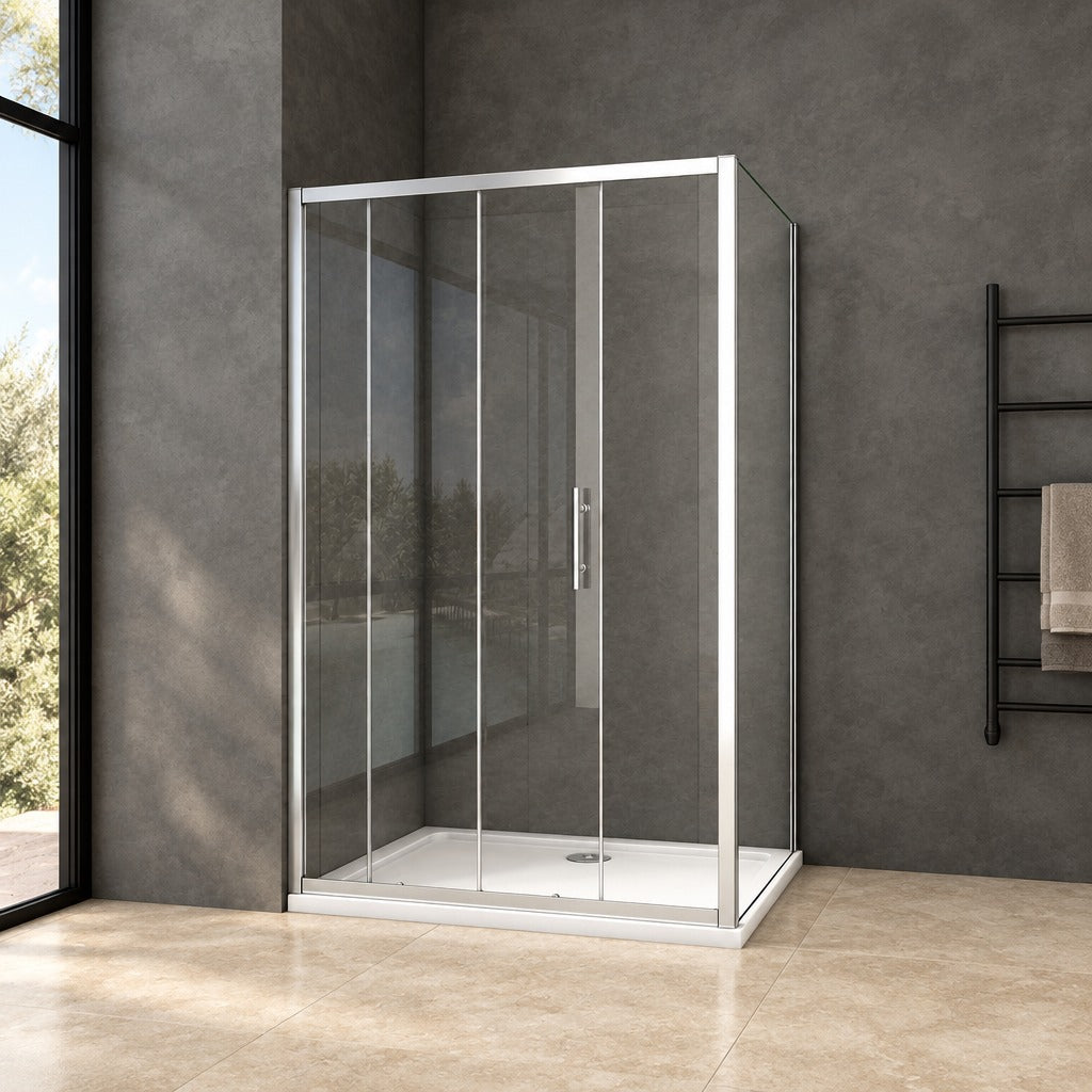 Cabine de douche coulissante accès d'angle – en situation dans une salle de bain