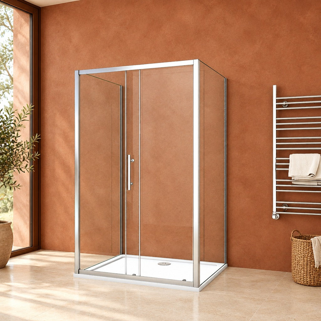 Cabine de douche coulissante en U avec 2 parois latérales – en situation dans une salle de bain