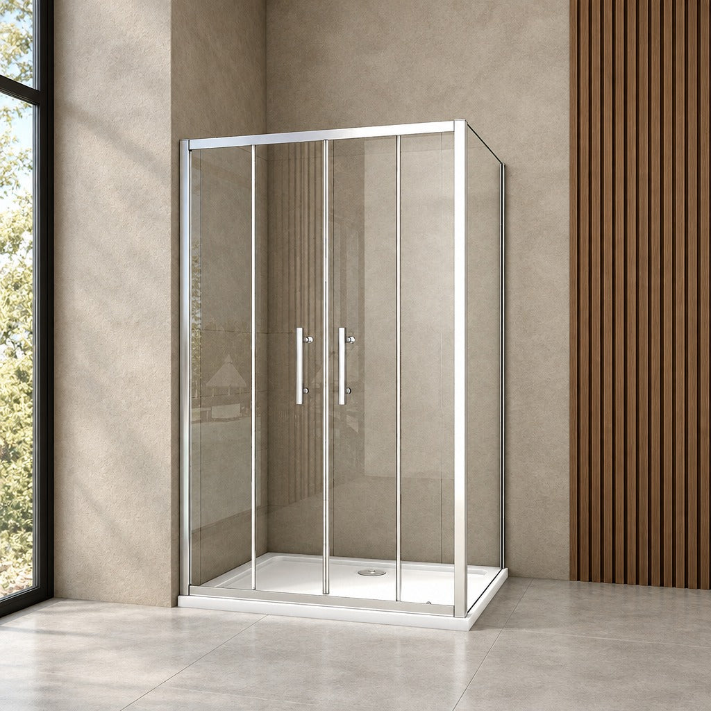 Cabine de douche coulissante accès d'angle – en situation dans une salle de bain