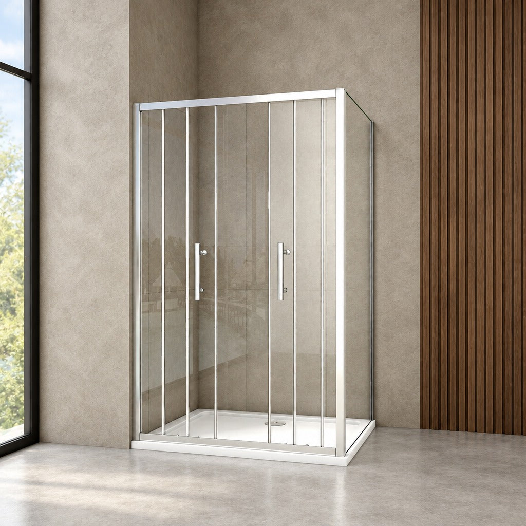 Cabine de douche coulissante accès d'angle – en situation dans une salle de bain