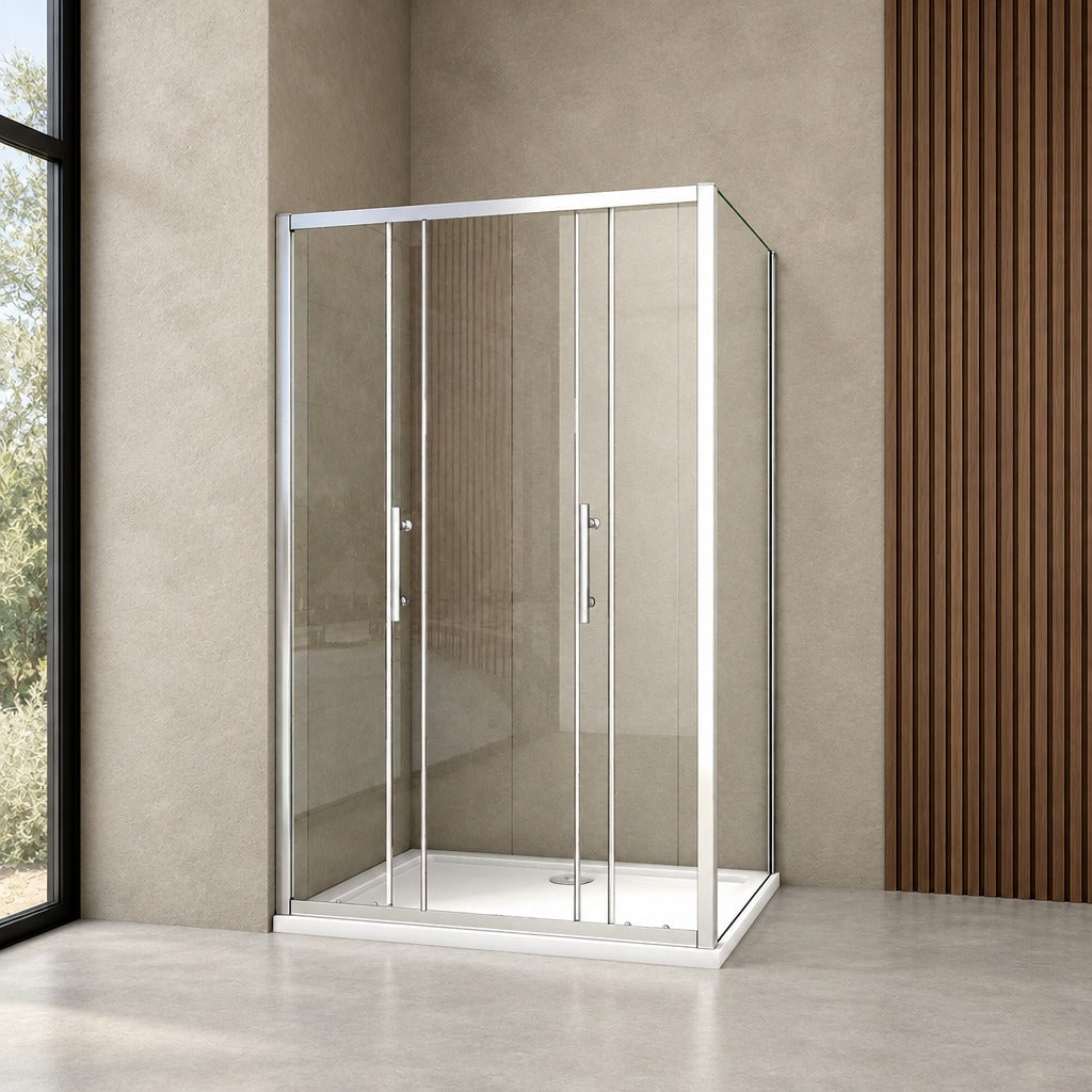 Cabine de douche coulissante accès d'angle – en situation dans une salle de bain