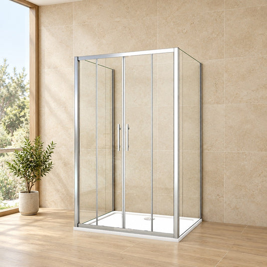 Cabine de douche coulissante en U avec 2 parois latérales – en situation dans une salle de bain