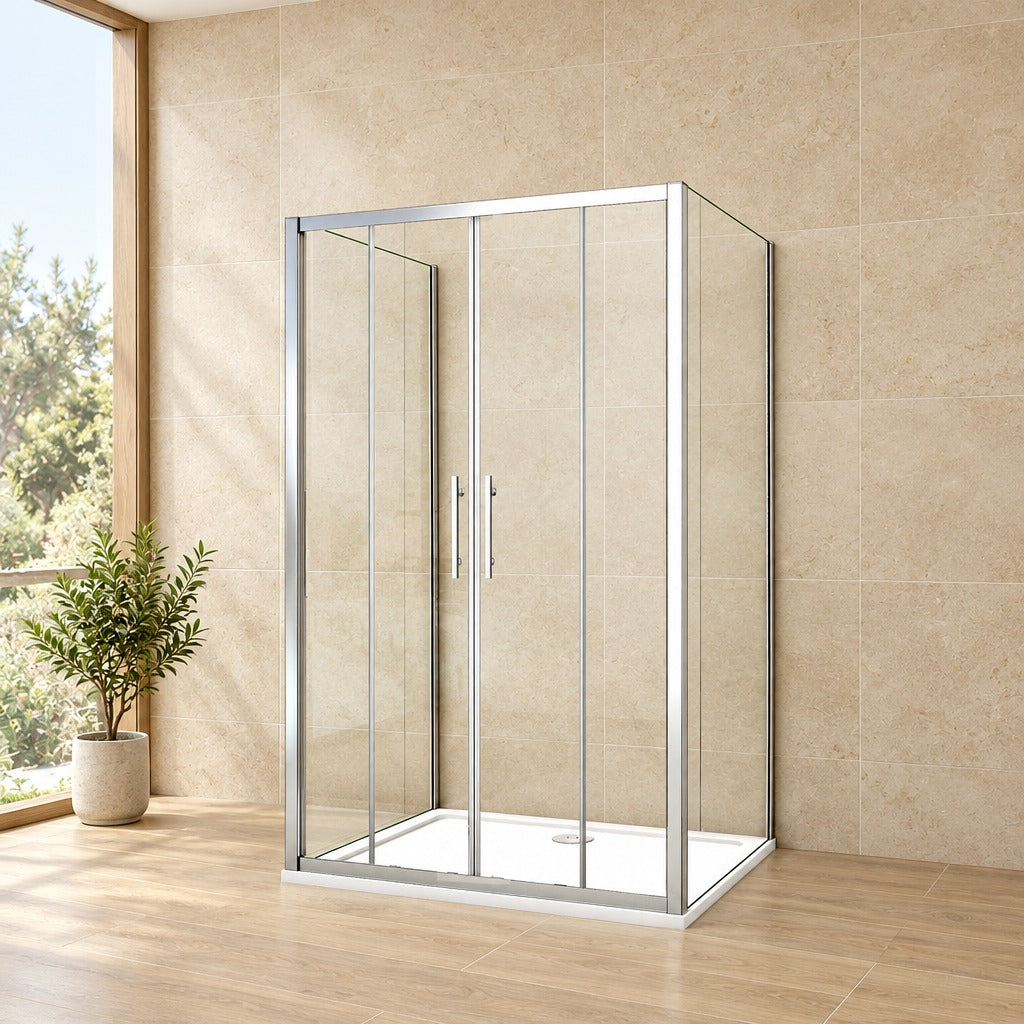 Cabine de douche coulissante en U avec 2 parois latérales – en situation dans une salle de bain