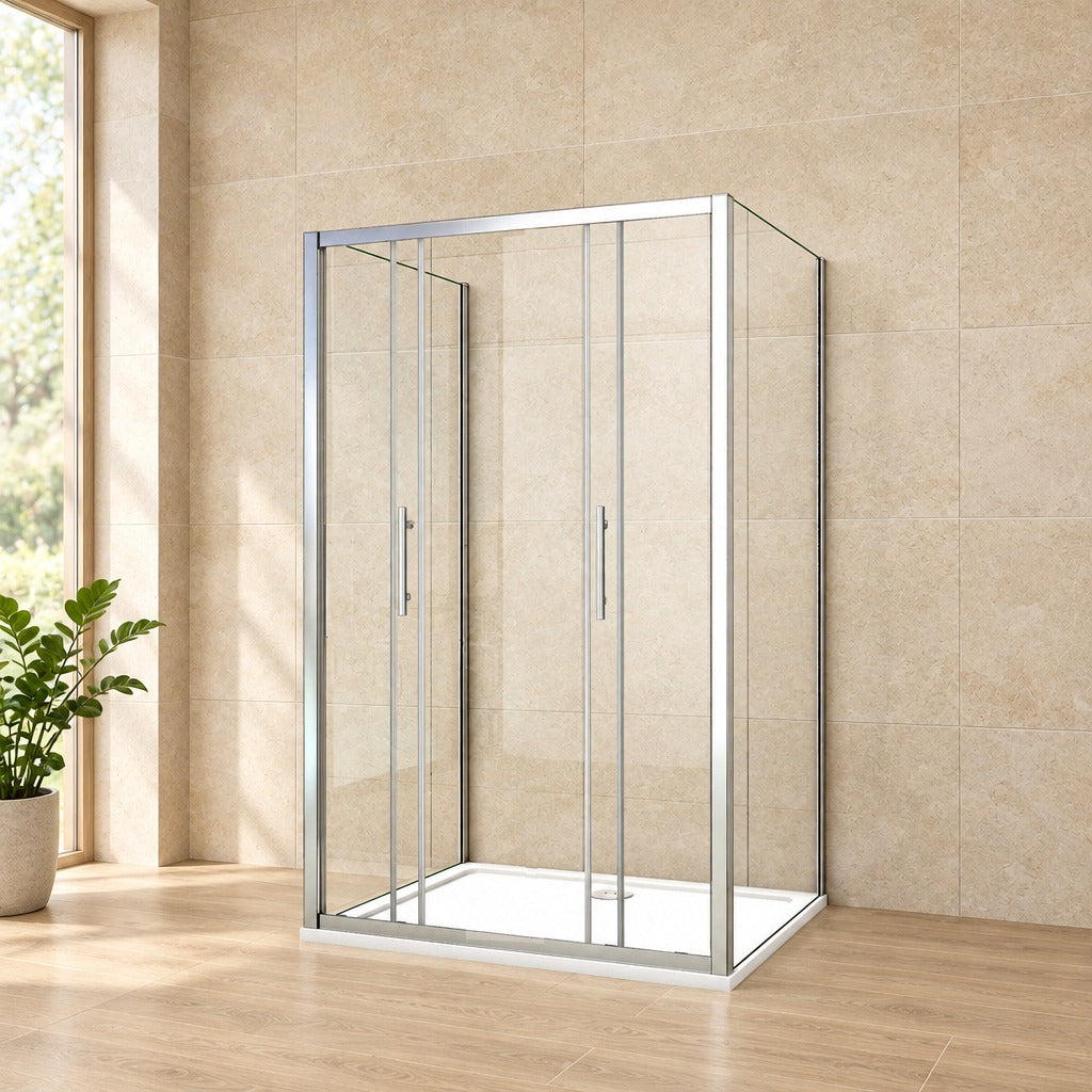 Cabine de douche coulissante en U avec 2 parois latérales – en situation dans une salle de bain