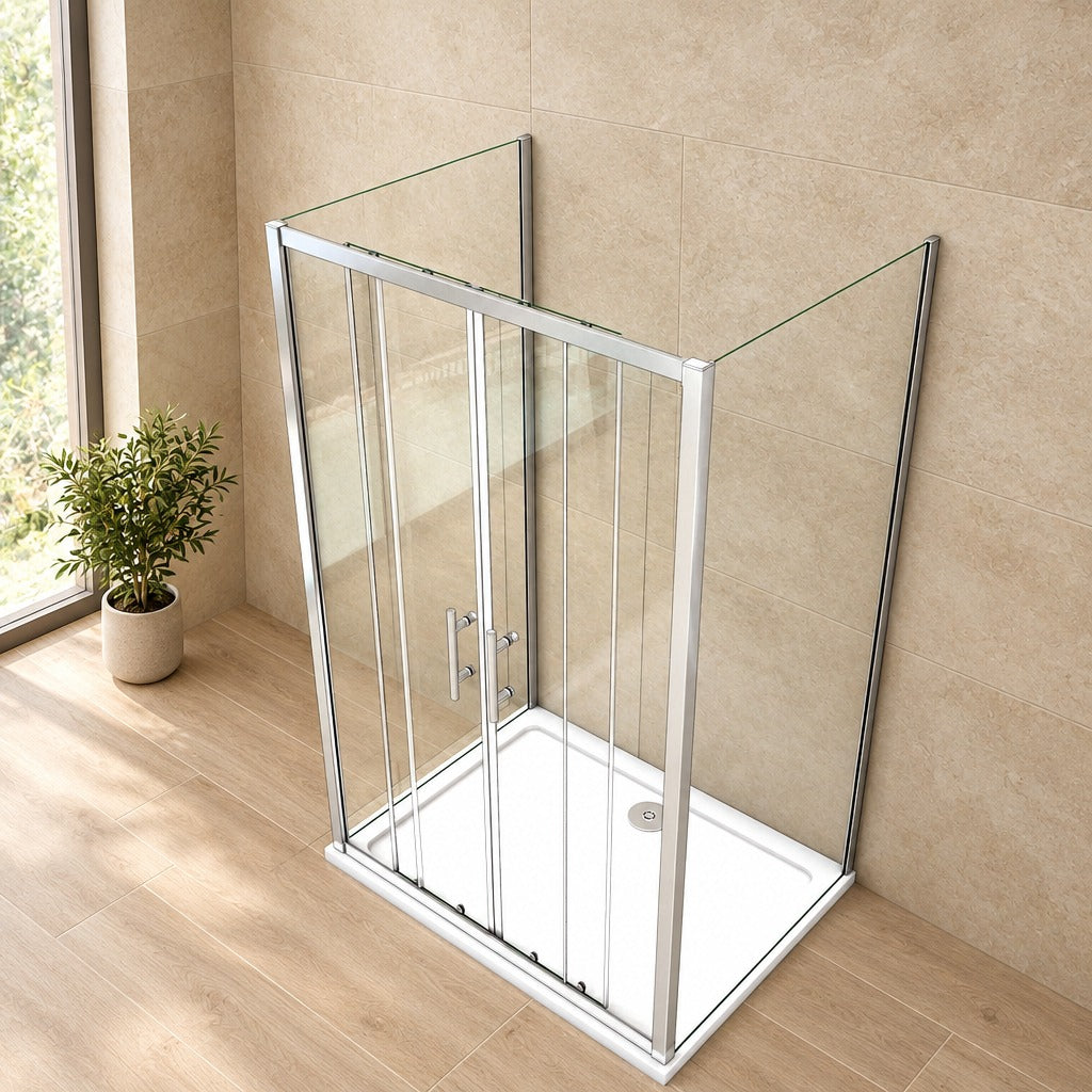 Cabine de douche coulissante en U avec 2 parois latérales – en situation dans une salle de bain