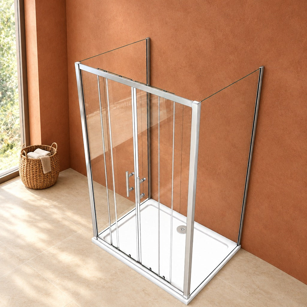 Cabine de douche coulissante en U avec 2 parois latérales – en situation dans une salle de bain