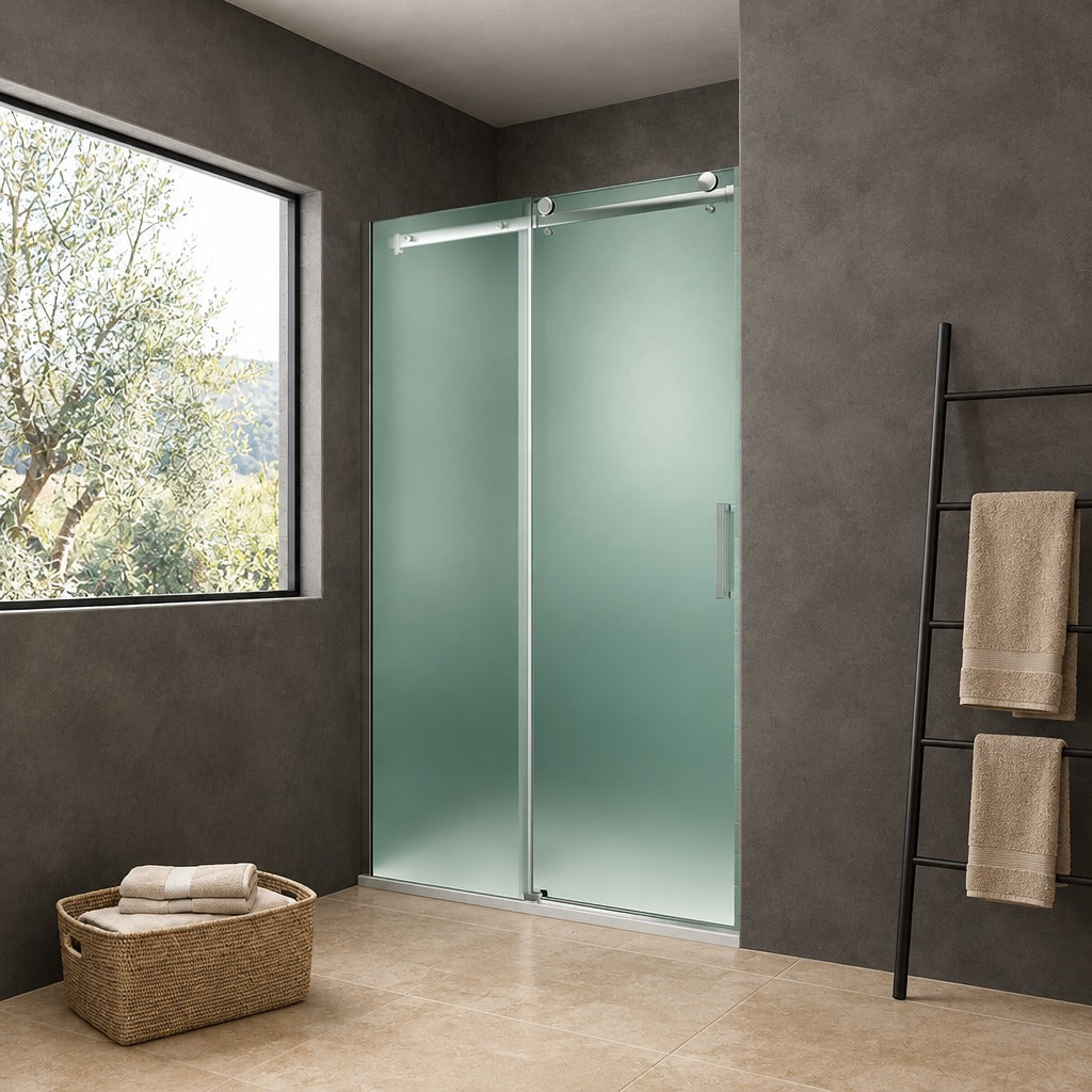 Porte de douche coulissante – en situation dans une salle de bain