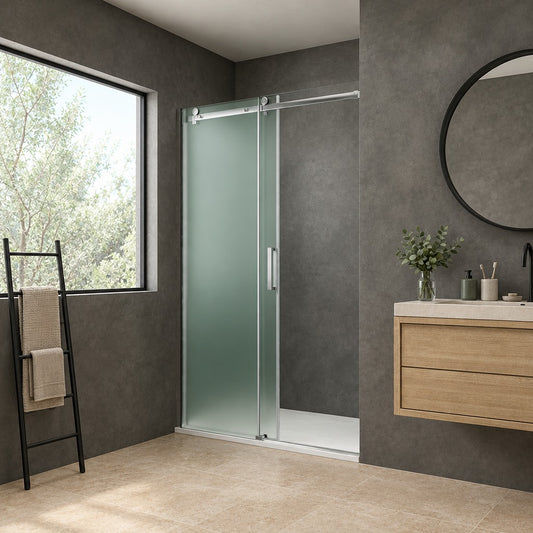 Porte de douche coulissante – en situation dans une salle de bain