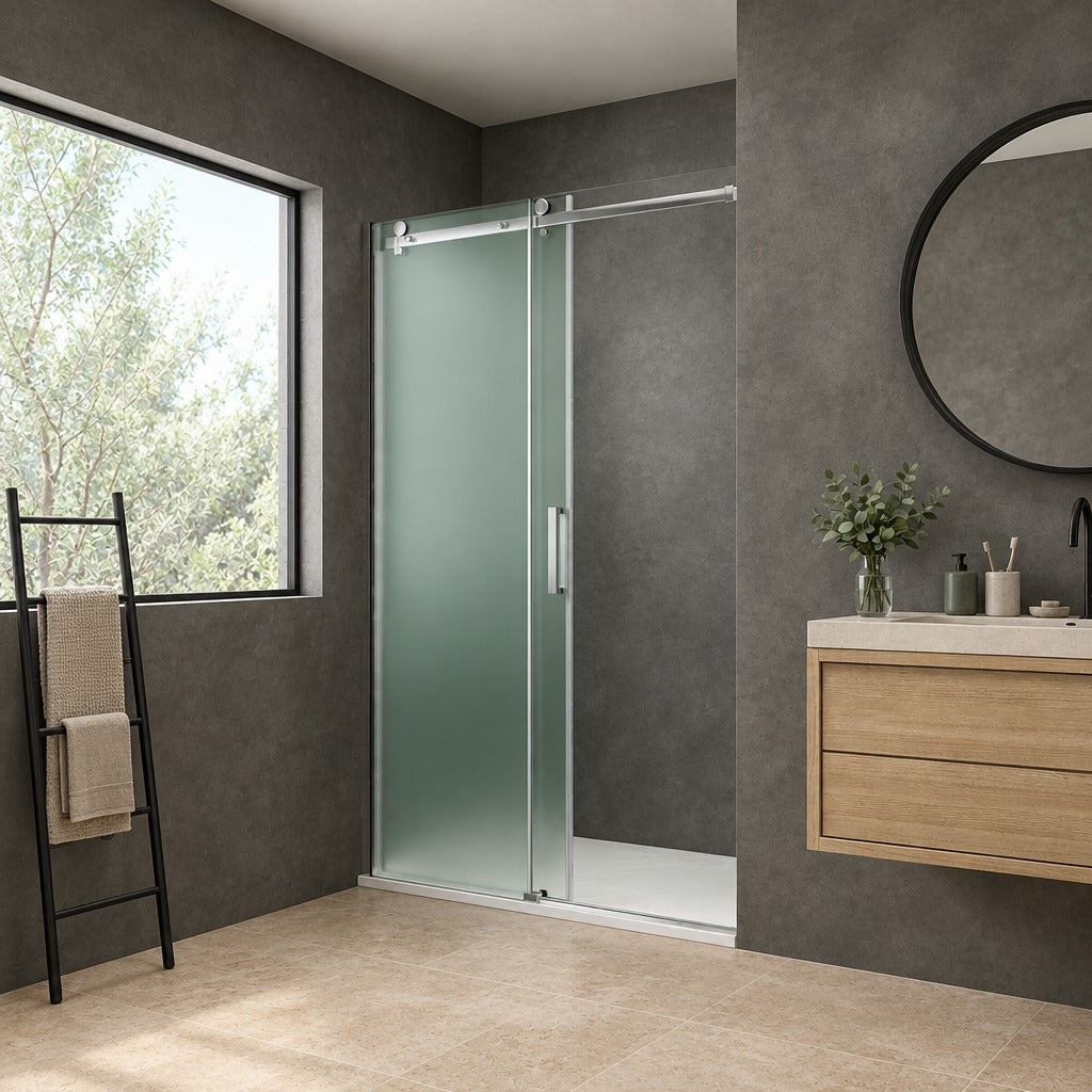 Porte de douche coulissante – en situation dans une salle de bain