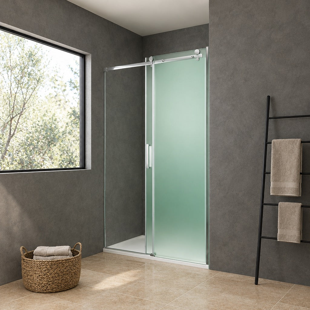 Porte de douche coulissante – en situation dans une salle de bain
