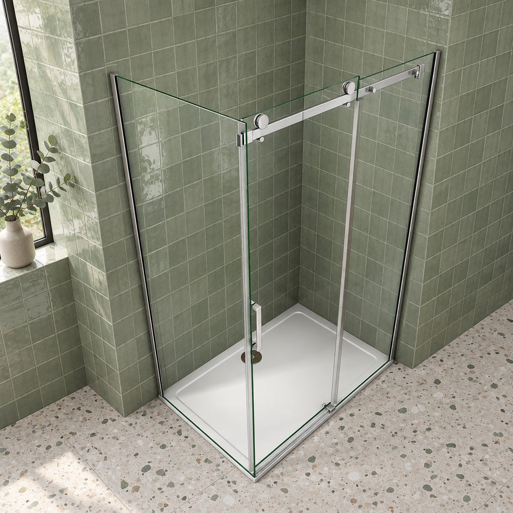 Cabine de douche coulissante accès d'angle – en situation dans une salle de bain