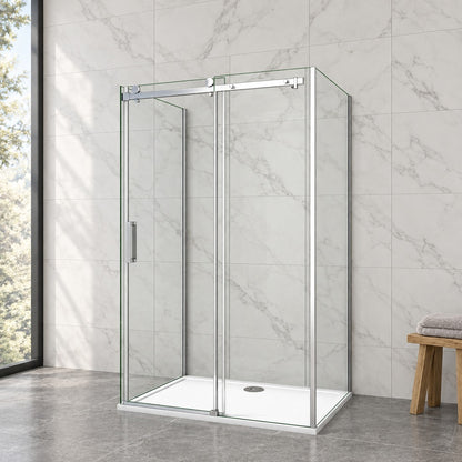 Cabine de douche coulissante en U avec 2 parois latérales – en situation dans une salle de bain