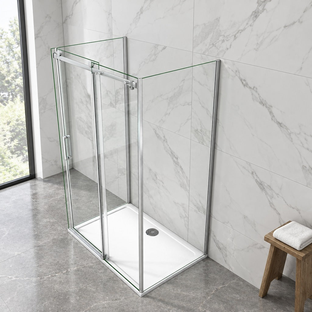 Cabine de douche coulissante en U avec 2 parois latérales – en situation dans une salle de bain