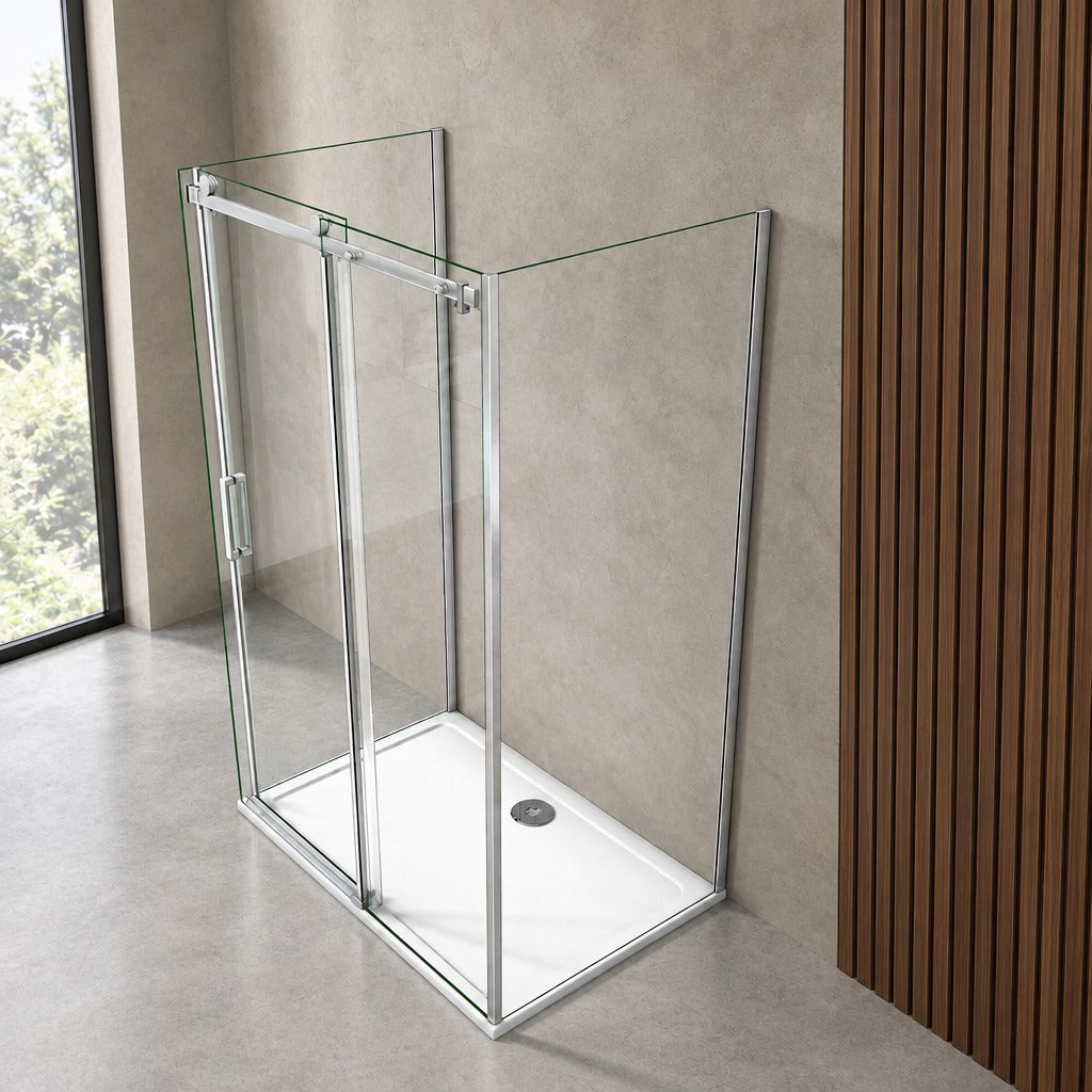 Cabine de douche coulissante en U avec 2 parois latérales – en situation dans une salle de bain
