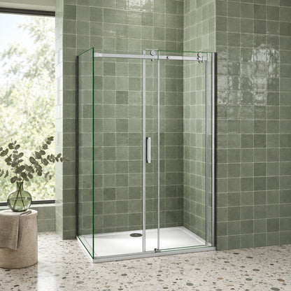 Cabine de douche coulissante accès d'angle – en situation dans une salle de bain