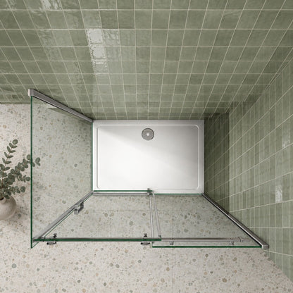 Cabine de douche coulissante accès d'angle – en situation dans une salle de bain