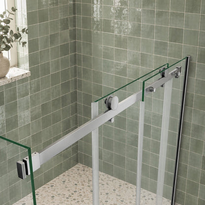 Cabine de douche coulissante accès d'angle – en situation dans une salle de bain