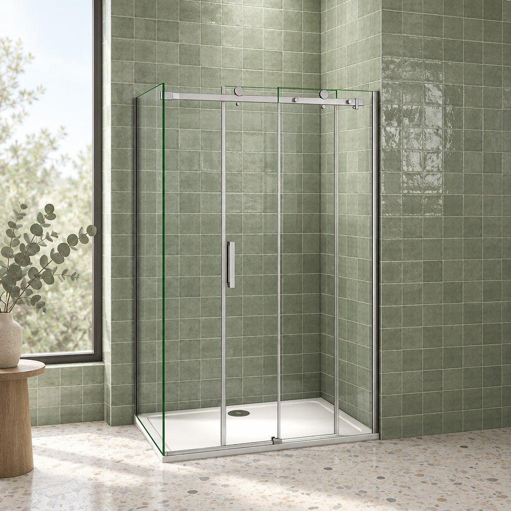 Cabine de douche coulissante accès d'angle – en situation dans une salle de bain
