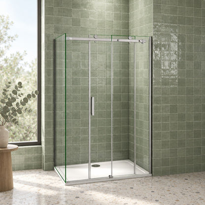 Cabine de douche coulissante accès d'angle – en situation dans une salle de bain