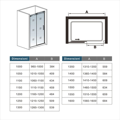 Porte de douche coulissante pour niche – schéma et dimensions