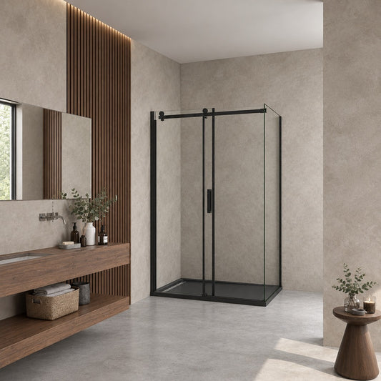 Cabine de douche coulissante accès d'angle – en situation dans une salle de bain