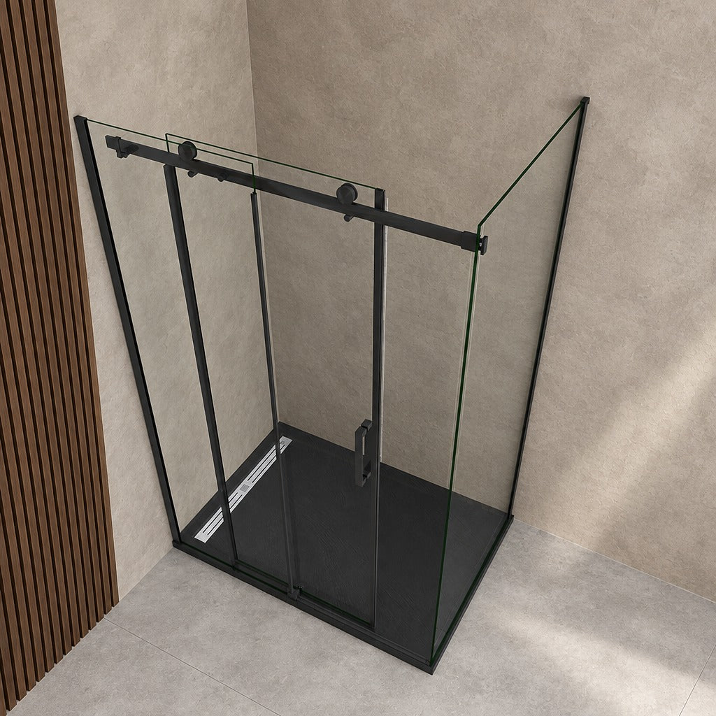 Cabine de douche coulissante accès d'angle – en situation dans une salle de bain
