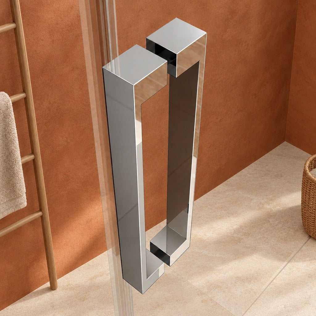 Porte de douche coulissante avec paroi fixe pour niche – en situation dans une salle de bain
