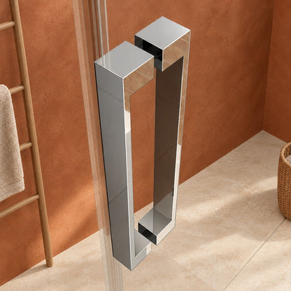 Porte de douche coulissante avec paroi fixe pour niche – en situation dans une salle de bain