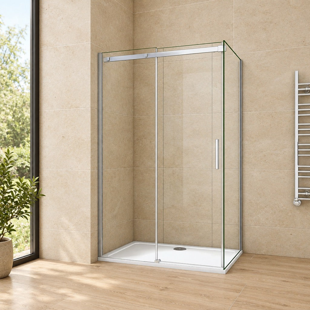 Cabine de douche coulissante accès d'angle – en situation dans une salle de bain
