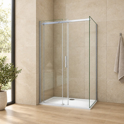 Cabine de douche coulissante accès d'angle – en situation dans une salle de bain