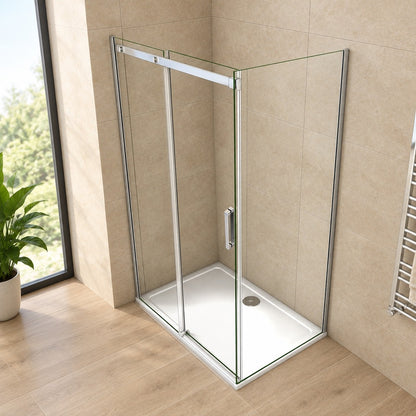 Cabine de douche coulissante accès d'angle – en situation dans une salle de bain