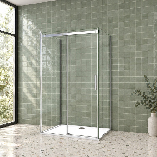 Cabine de douche coulissante en U avec 2 parois latérales – en situation dans une salle de bain