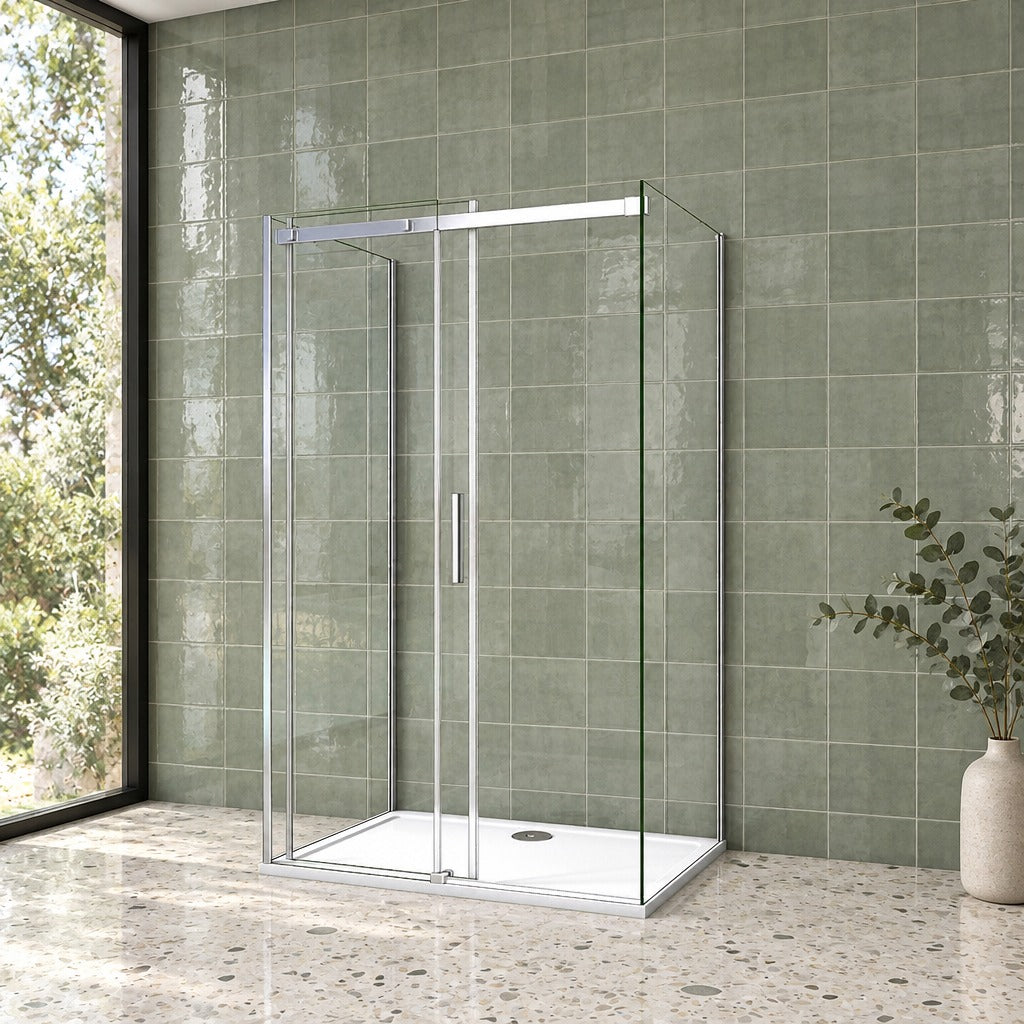 Cabine de douche coulissante en U avec 2 parois latérales – en situation dans une salle de bain