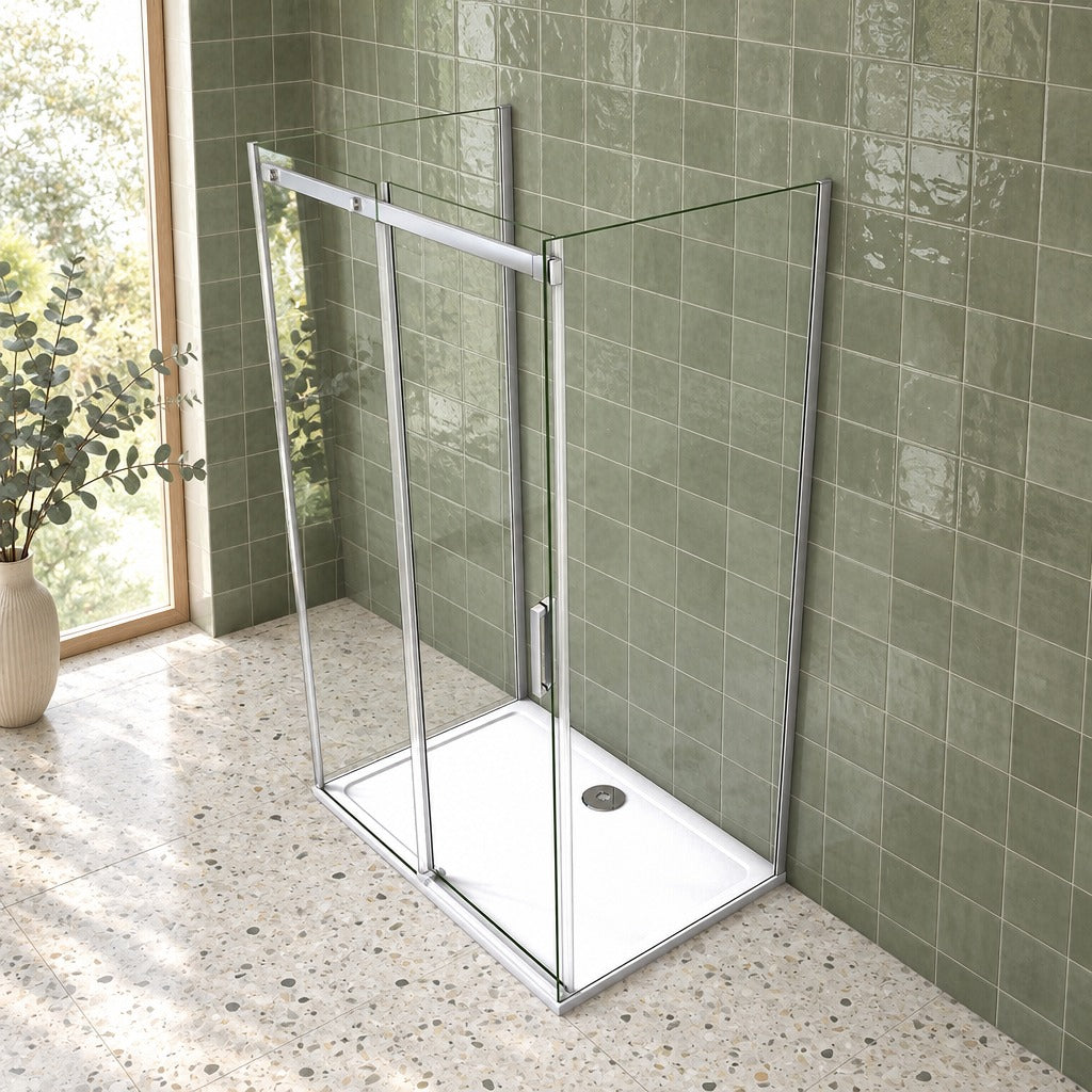 Cabine de douche coulissante en U avec 2 parois latérales – en situation dans une salle de bain