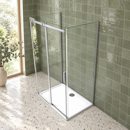Cabine de douche coulissante en U avec 2 parois latérales – en situation dans une salle de bain