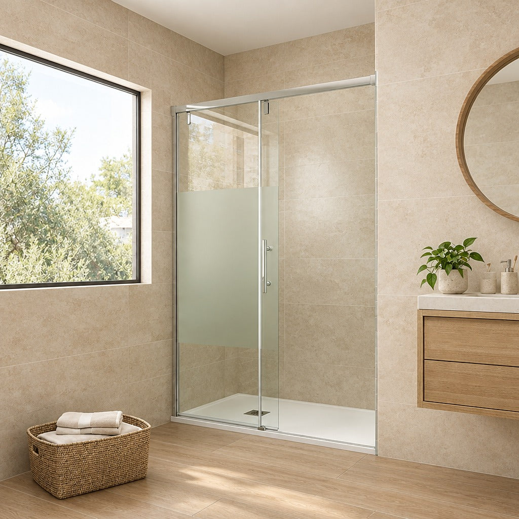 Porte de douche coulissante pour niche – en situation dans une salle de bain