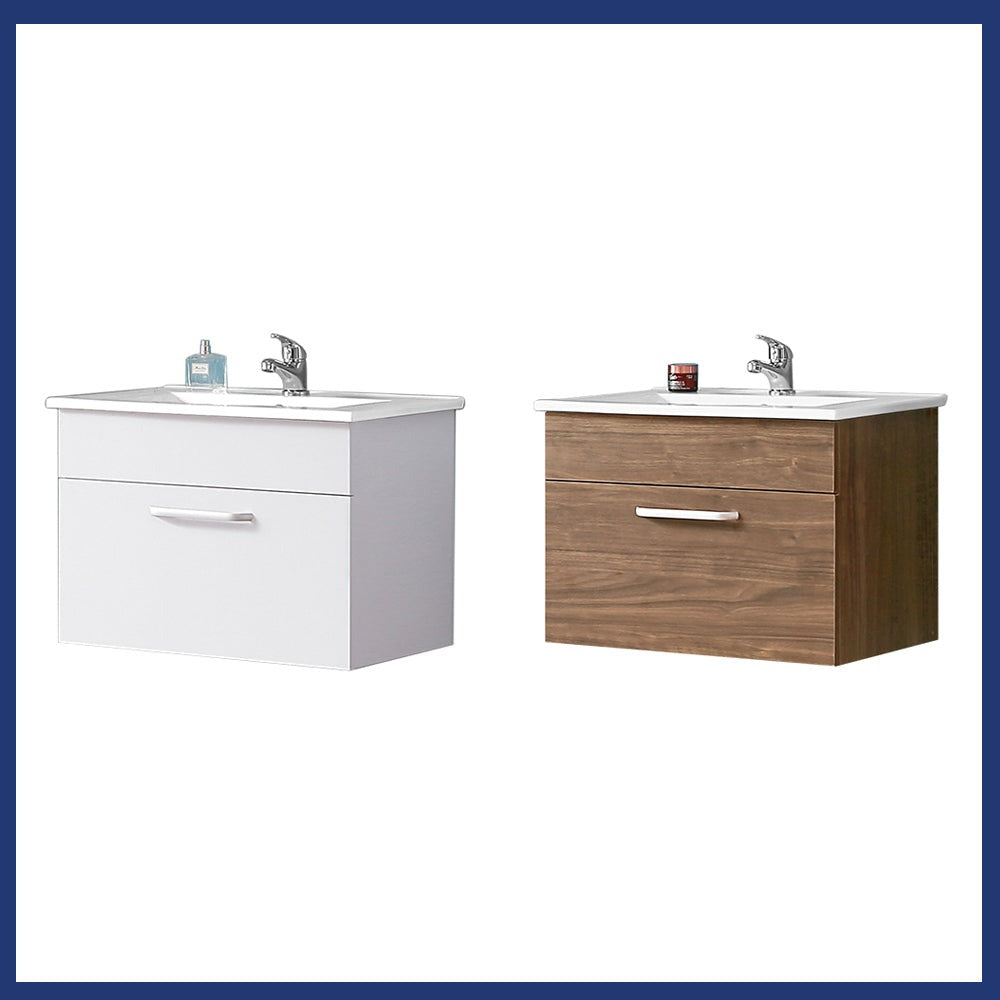 Meuble sous-vasque suspendu 58 cm avec vasque en céramique – dans une salle de bain