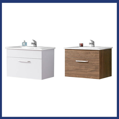 Meuble sous-vasque suspendu 58 cm avec vasque en céramique – dans une salle de bain