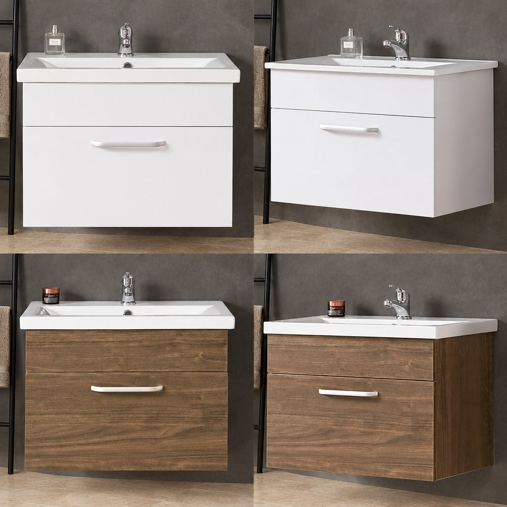 Meuble sous-vasque suspendu 58 cm avec vasque en céramique – dans une salle de bain