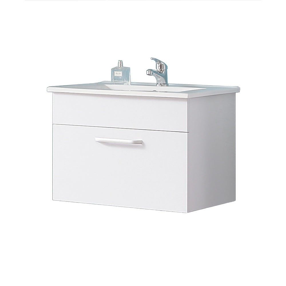 Meuble sous-vasque suspendu 58 cm avec vasque en céramique – vue produit et dimensions