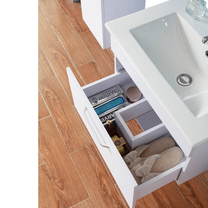 Meuble sous-vasque suspendu 58 cm avec vasque en céramique – dans une salle de bain