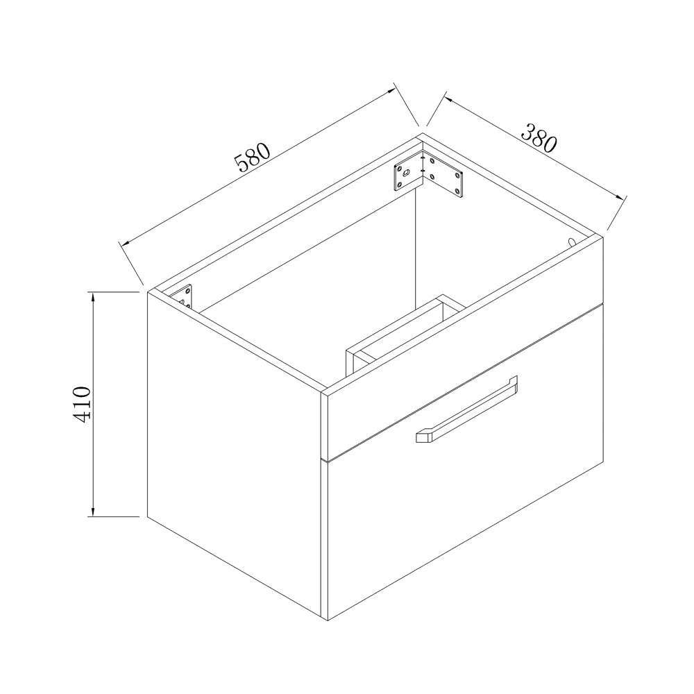 Meuble sous-vasque suspendu 58 cm avec vasque en céramique – vue produit et dimensions