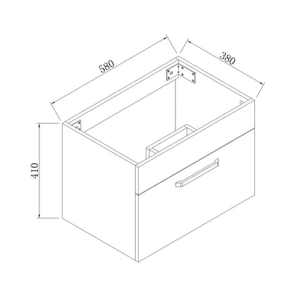 Meuble sous-vasque suspendu 58 cm avec vasque en céramique – vue produit et dimensions