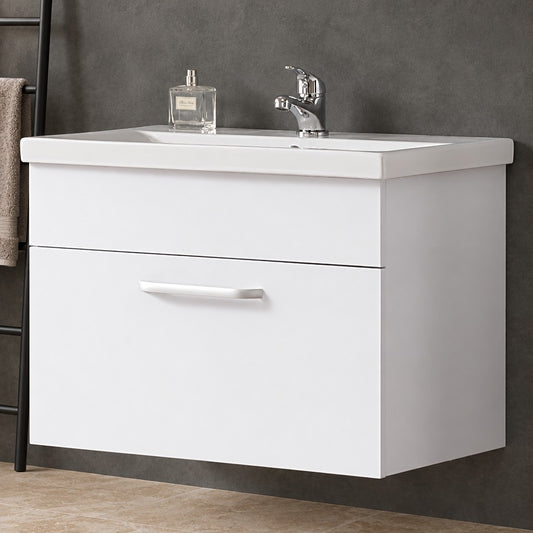 Meuble sous-vasque suspendu 58 cm avec vasque en céramique – dans une salle de bain