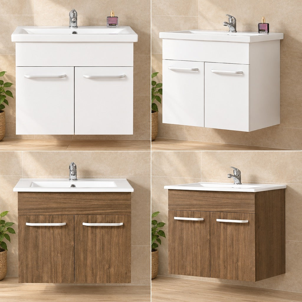 Meuble sous-vasque suspendu 58 cm avec vasque en céramique – dans une salle de bain